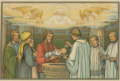 Antique Religion Print of the Seven Sacraments, Baptism, 1913, view 4