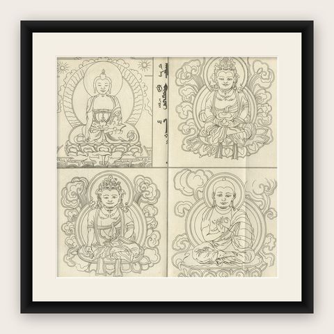 Old Print of Idols of the Temple of Ablaykit, a Buddhist Monastery in Kazakhstan, shown framed