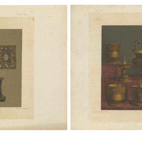 Pair of Chromolithographs of Bavarian Royal Chapel Objects, 1874, close-up 4