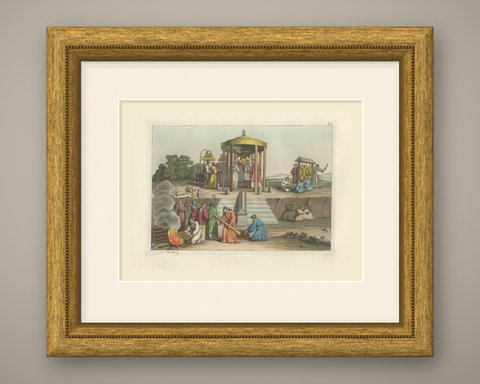 Original Antique Japanese Wedding Ceremony, Hand-Colored Ferrario Print, 1815, shown framed