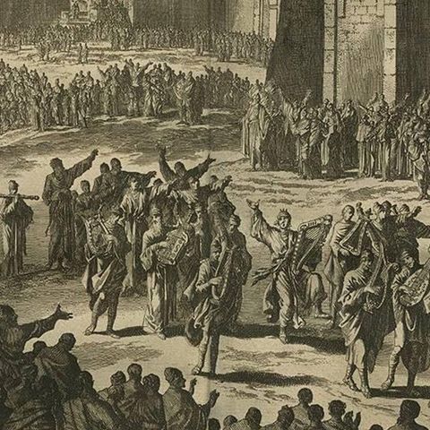 Antique Bible Print David Dancing for the Ark by J. Luyken, 1743, close-up 2