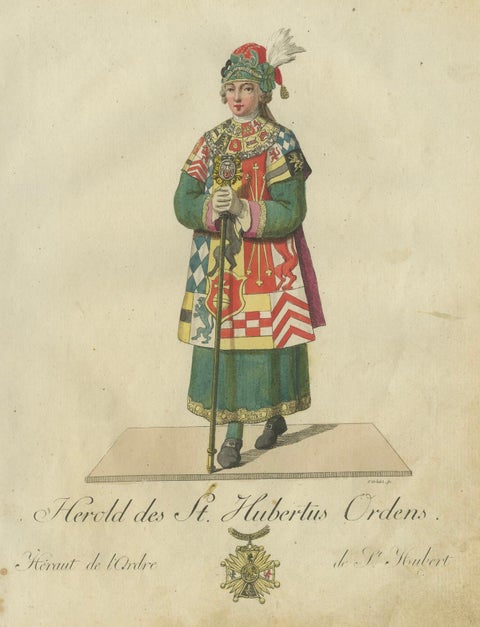 Herald of the Order of Saint Hubert: 1791 Colored Engraving in Ceremonial Dress, close-up 4