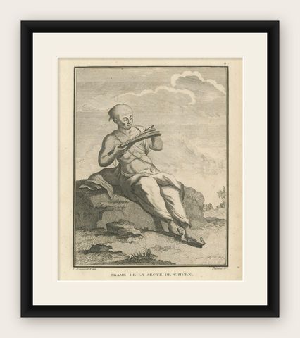 Shaivite Brahmin Reading Scriptures, Sonnerat Engraving, India, Paris 1806, shown framed