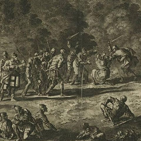 Antique Bible Print Peter Cuts off the Ear of Malchus, 1743, close-up 2