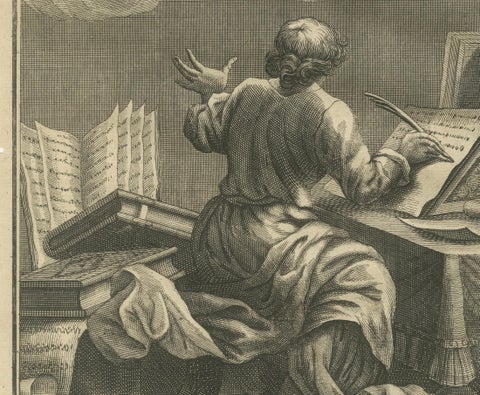 Epistle to the Hebrews Engraving, Paul, Law & Gospel Allegory c.1735, close-up 2