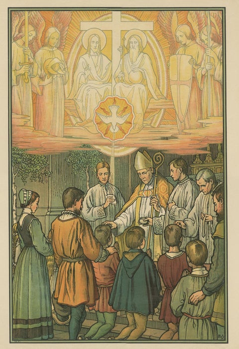 Antique Religion Print of the Seven Sacraments, Confirmation, '1913', view 2