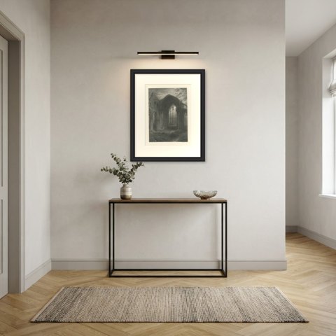 Melrose Abbey, Scotland, Antique Steel Engraving after Birket Foster, circa 1876, shown framed in a room, true to size