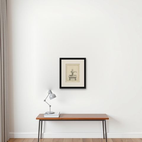 1806 Engraving: Sacred Lingam, Symbol of Shiva in Hindu Worship, shown framed on a wall, true to size