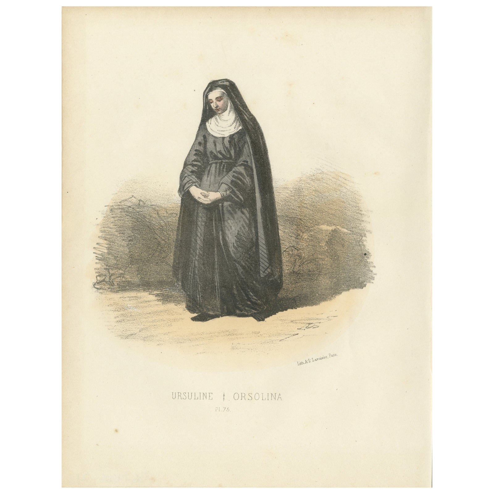 Ursuline, 1862 Hand-Colored Lithograph of an Ursuline Nun