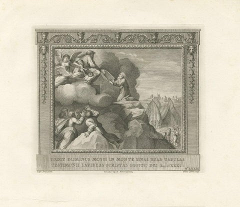 Antique Religion Print of Moses on Mount Sinai Receiving the Stone Tablets, close-up 1