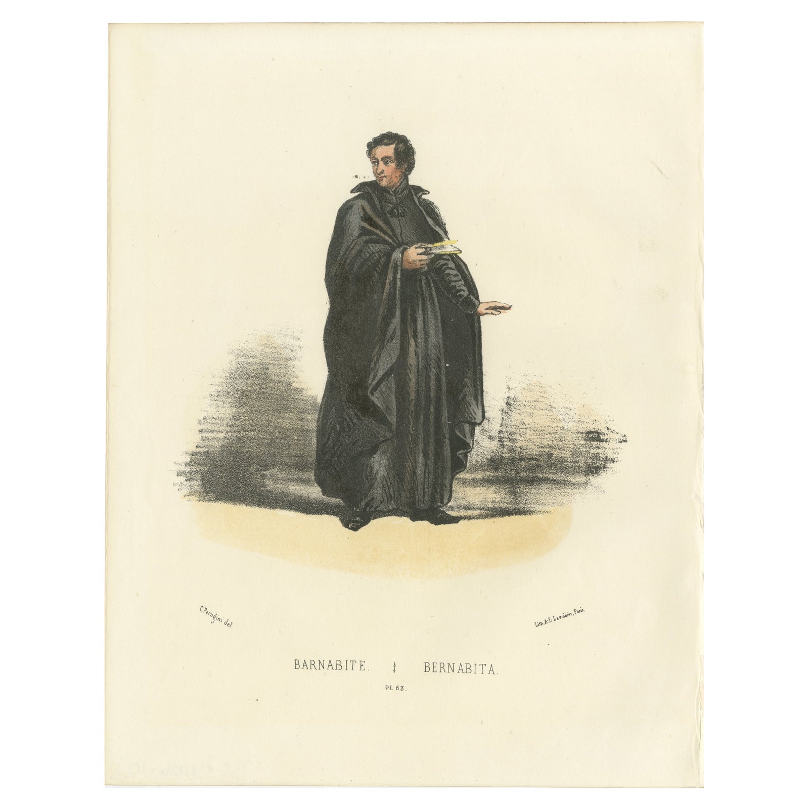 Barnabite, 1862 Hand-Colored Lithograph of a Barnabite Monk