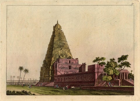 Rare and Hand Colored Engraving of A Temple in South East Asia, 1827, close-up 3