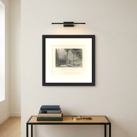 Blue Mosque Courtyard, Istanbul after W.H. Bartlett, Engraving, circa 1838, shown framed on a wall, true to size