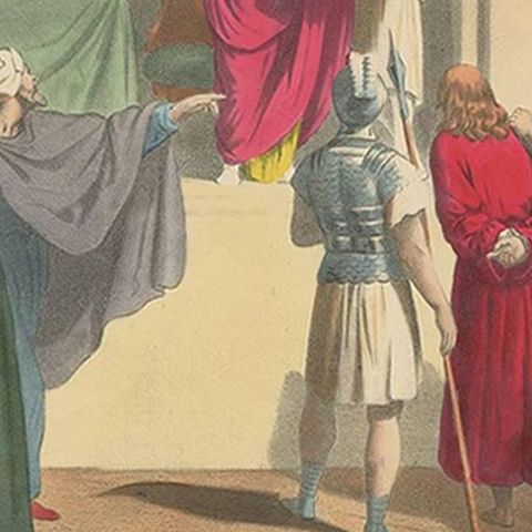 Antique Religious Print 'No. 33' Pilate Washing His Hands, circa 1840, close-up 2