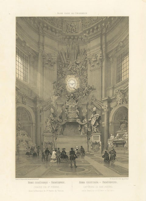 Chair of St Peter, Vatican, Baroque Masterpiece Interior, 1868, close-up 1