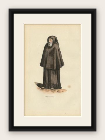 Old Print of a Capuchin in Coat, a Religious Order of Franciscan Friars, 1845, shown framed