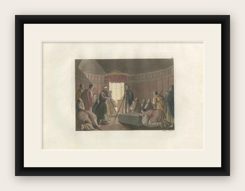 Antique Print of the Entrance to the Church of the Holy Sepulchre by Ferrario, shown framed