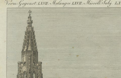 Engraving of Strasbourg Cathedral, Gothic Masterpiece in Alsace, 1805, close-up 3