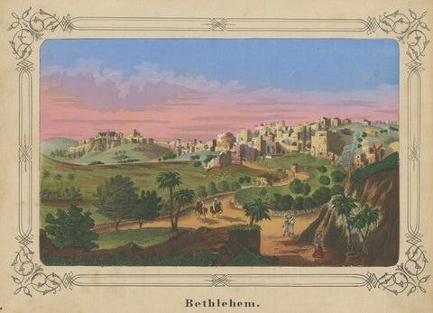 Romantic Antique View of Bethlehem Holy Land under a Pink Sunset, ca. 1850, close-up 1