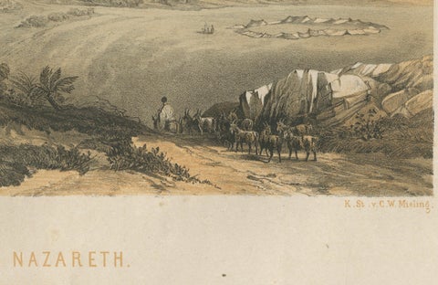 1862 Chromolithograph of Nazareth, Biblical Landscape After David Roberts, close-up 1