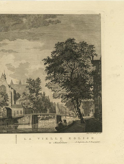 Antique Print of the 'Oudekerk' Church in Amsterdam by P. Van Liender, 1760, view 4