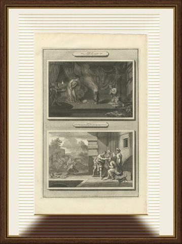 Tobias Drives Out the Demon and Heals Tobit's Blindness, Mortier circa 1700, shown framed