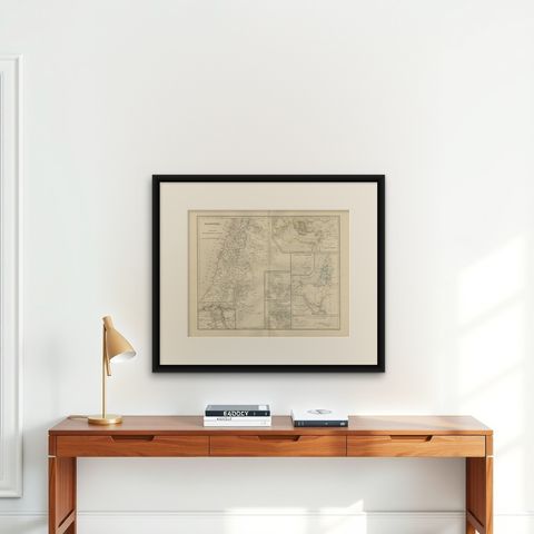 Palestine & Holy Land Map with Jerusalem Insets, Nieuwe Hand-Atlas, 1876, shown framed on a wall, true to size