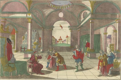 Optica Print of Joseph's Robe Shown to Jacob, 1770, Hand-Colored Biblical Scene, close-up 1