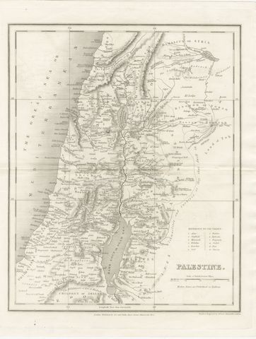 Antique Map of Palestine with the Twelve Tribes by Dower, circa 1835