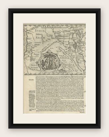 Antique Map of the Holy Land, with vignette of the Garden of Eden, shown framed