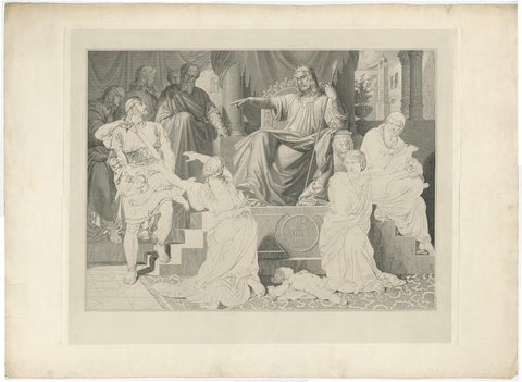 Old Print Depicting the Judgement of Solomon, Story of the Hebrew Bible, c.1890, view 2