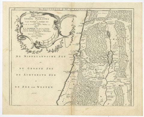 Antique Map of Northern Palestine with The Tribes of Israel. Dutch, 1763, view 2