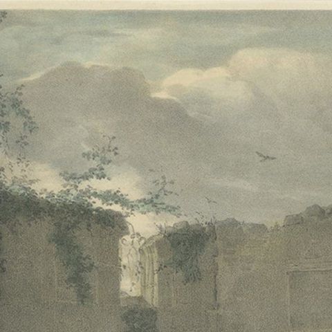 Antique Print of Travellers Halting at Convent, C.1840, close-up 2