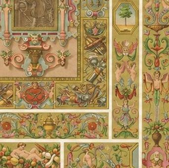 Set of Three Renaissance Religious Ornament Chromolithographs by Racinet, 1873, close-up 1