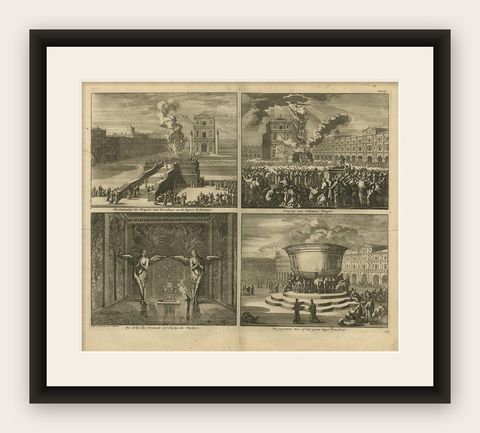 Antique Bible Print Interior of the Temple of Solomon by J. Luyken, 1743, shown framed