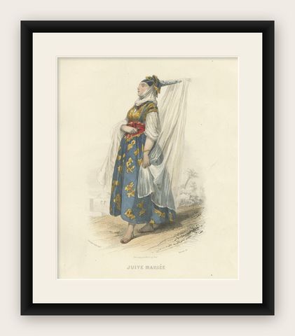 Jewish Bride Print Algeria 1853 by Compte-Calix, Hand-Colored Lithograph, shown framed