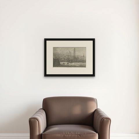 Antique Print of a Sacred Cemetery on Kauai, Hawaii, shown framed on a wall, true to size