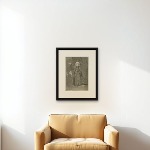 Print of a Mufti or Sunni Islamic Scholar, an Interpreter of Islamic Law, c.1725, shown framed on a wall, true to size