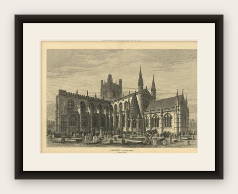 Antique Print of Chester Cathedral from the Illustrated London News, 1881, shown framed
