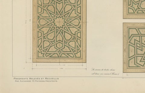 Antique Ottoman Geometric Door Panels Print, Islamic Woodwork Designs, 1924, close-up 5