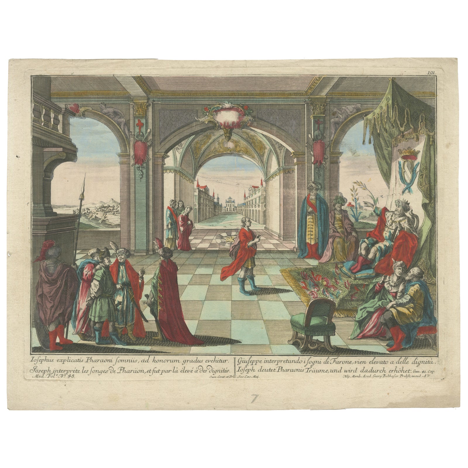 Joseph and Pharaoh, Antique Vue d’Optique by Probst, c.1770