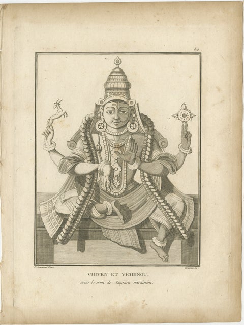 Historic 1806 Shiva and Vishnu Harihara Antique Print, Hindu Deity Engraving, view 2