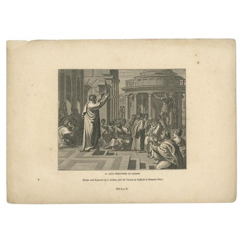 Antique Print of Paul Preaching in Athens, Greece, circa 1835