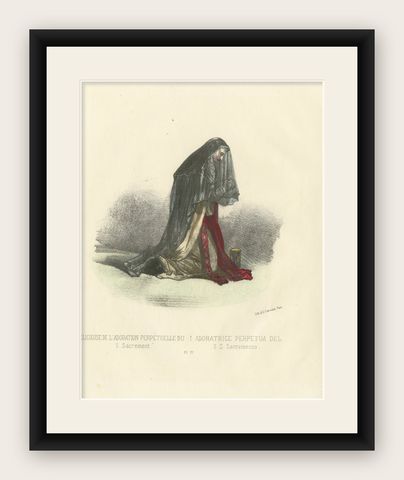 Eternal Devotion in Prayer: Handcolored Religious Adorer Print, Plate 77, 1862, shown framed
