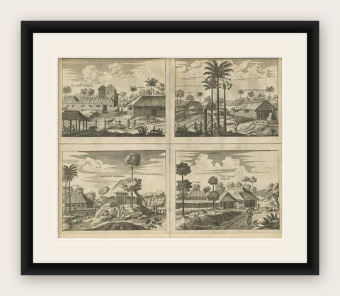 Antique Print of the Churches of Poelepolay, Mogommate, Tambamme and Mulipatto, shown framed