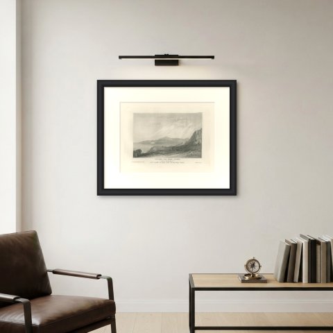 Antique View from Mount Carmel, Bay of Acre, Holy Land Engraving, circa 1850, shown framed on a wall, true to size