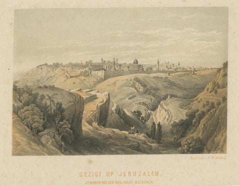 Antique Lithograph of Jerusalem from the Road leading to Bethany, view 3