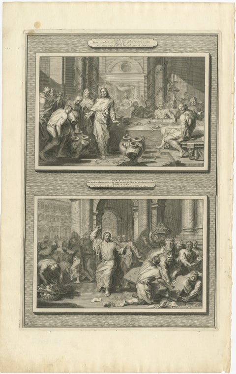 Miracles of Christ, Wedding at Cana & Cleansing of the Temple, P. Mortier, 1700