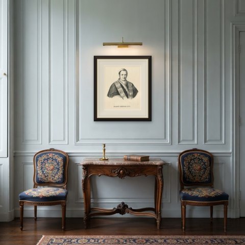 Pope Gregory XVI, Antique Lithograph Portrait, circa 1831, shown framed in a room, true to size