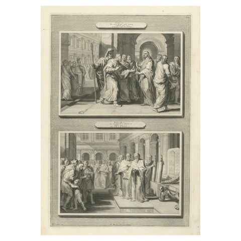 Antique Biblical Engravings, Tribute to Caesar & Reading of the Law, ca.1700